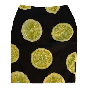 Silk Club Collection 100% Linen Sz 8 Black Straight Skirt Lime Margaritas